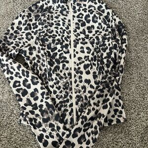Charlotte Russe Leopard Print Zip-Up Top - Black and Cream